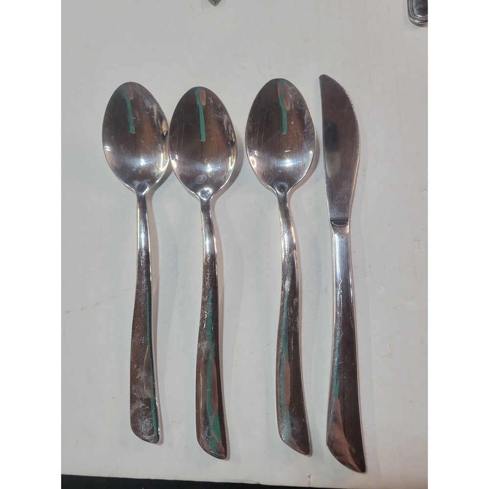 Royal 18/10 Stainless Steel Flatware 4pc Set 3 Teaspoons 1 Knife Modern Curved